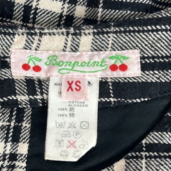 BONPOINT Cotton Black Cream Plaid Mini Dress Tunic Pleated Skirt  size XS - Picture 14 of 16